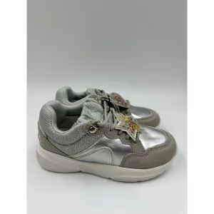 SM Kid Size 13, Silver Sneaker w/ Sparkles, Gray Suede Trim, Heart & Star Charm