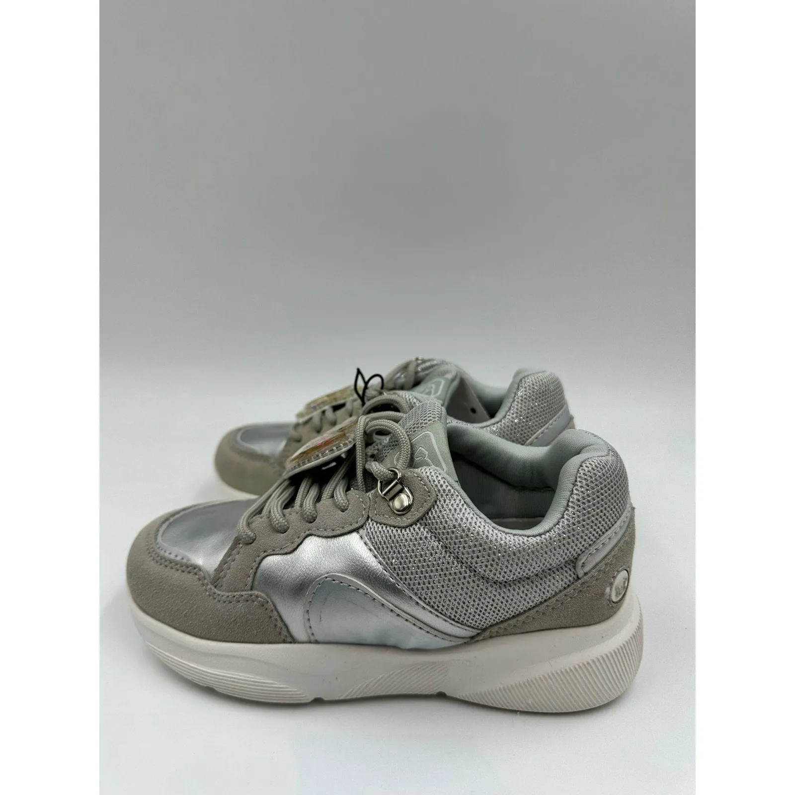 SM Kid Size 13, Silver Sneaker w/ Sparkles, Gray Suede Trim, Heart & Star Charm