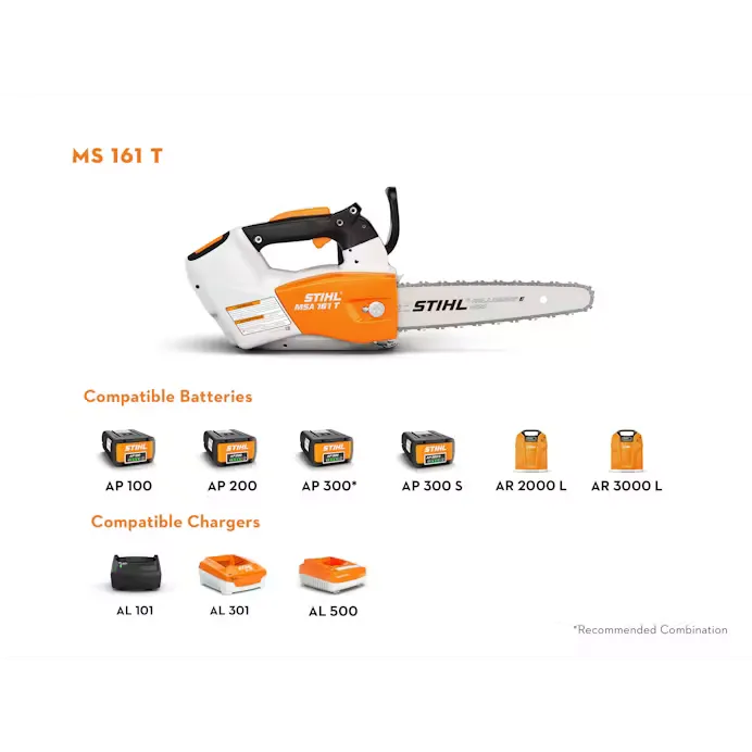 Stihl | MSA 161 T Battery-Powered Chainsaw | 12" bar w/ AP 200 battery & AL 301 charger (MSA161T-AP200-AL301-COMBO)