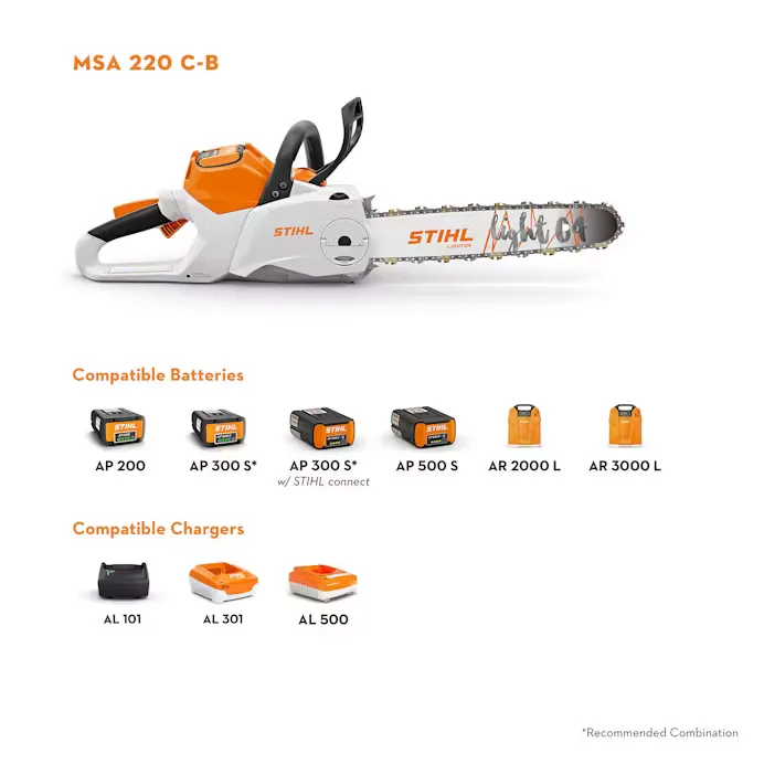 Stihl | MSA 220 C-B Battery-Powered Chainsaw | 14" bar w/ AP 300 battery & AL 301 charger (MSA220-14-AP300-AL301-COMBO)