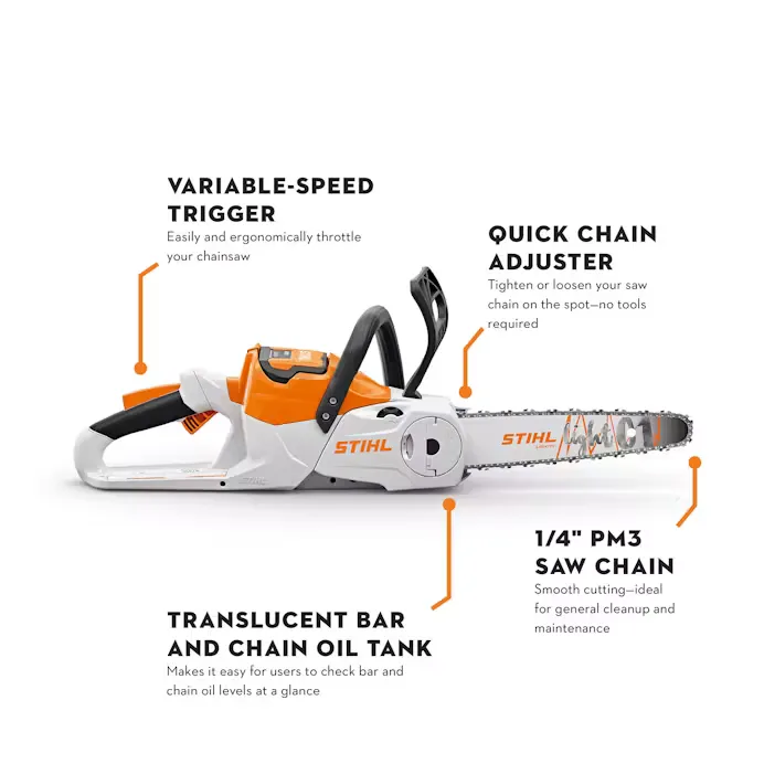 Stihl | MSA 70 C-B Battery-Powered Chainsaw | 12" bar w/ AL 101 and AK 30 (MA04 011 5823 US)