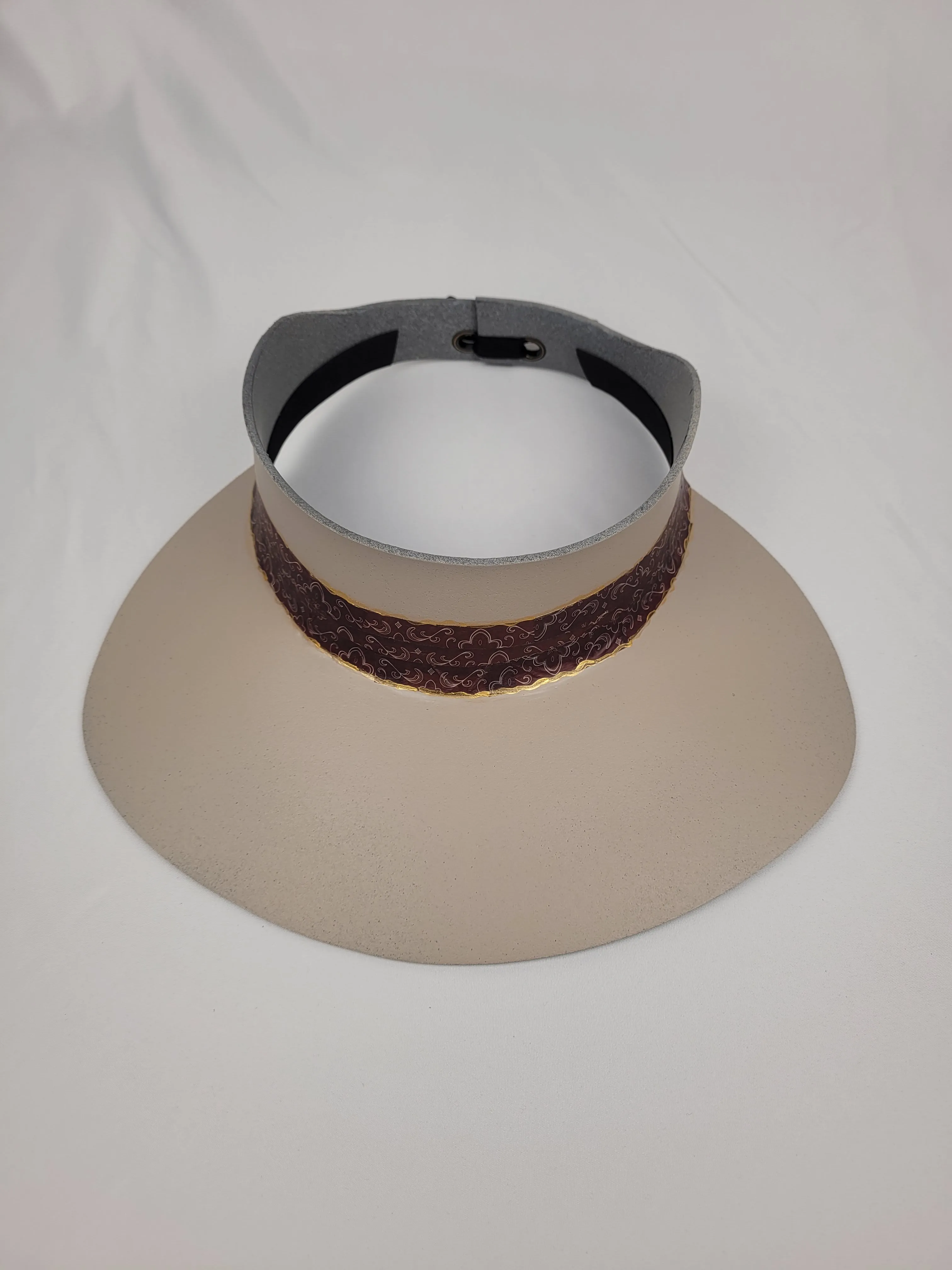 Taupe "LadyEVA" Visor Hat with Burgundy Brown Band