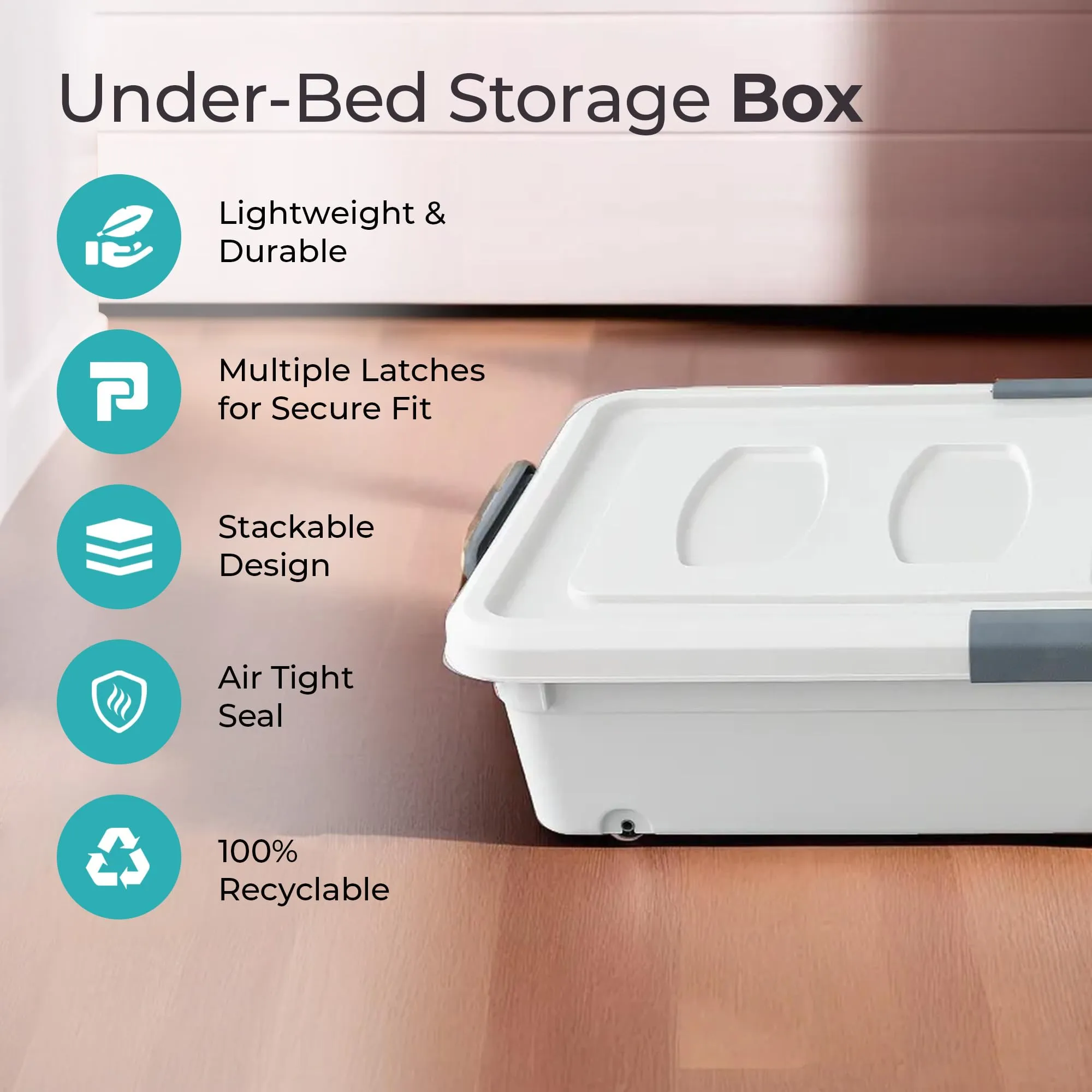 The Better Home Large Capacity Underbed Storage Box with Lid and Wheels | 47L | Storage Box For Clothes | Storage Organizer | Plastic Box | Blankets/Toys/Stationary| Dustproof, Stackable -Transparent