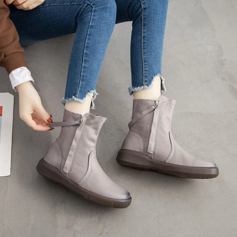 Tilocow Winter Women's Genuine Leather Ankle Boots For Women Casual Zipper Martin Boots Shoes Woman Motorcycle Flat Retro Boot