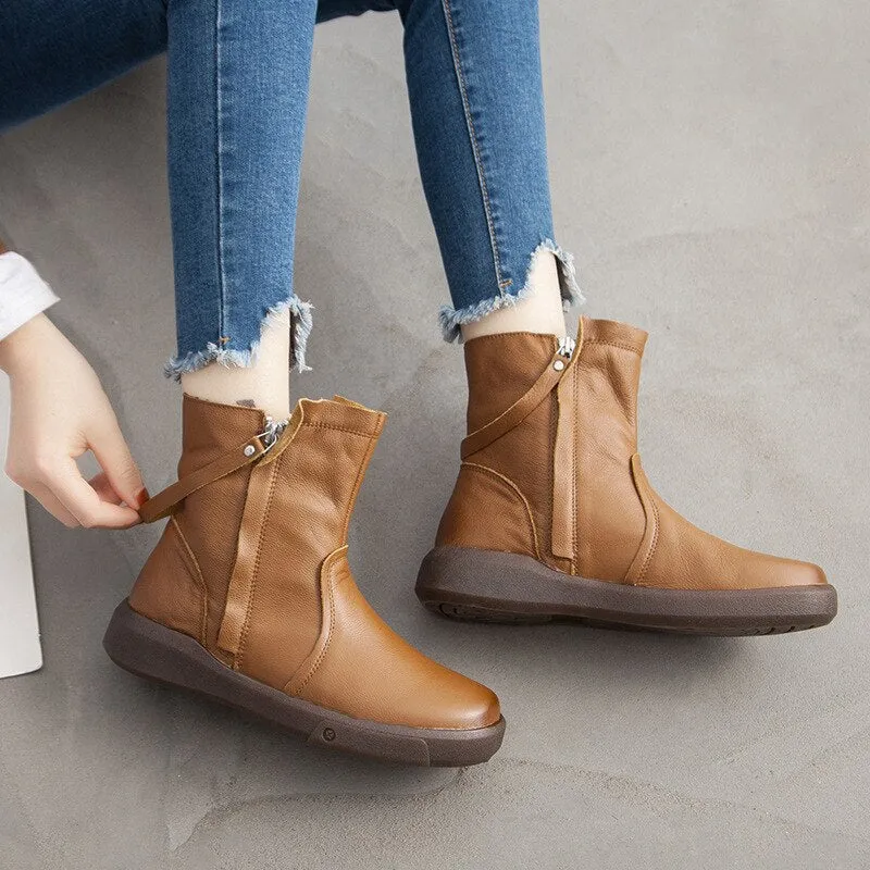 Tilocow Winter Women's Genuine Leather Ankle Boots For Women Casual Zipper Martin Boots Shoes Woman Motorcycle Flat Retro Boot