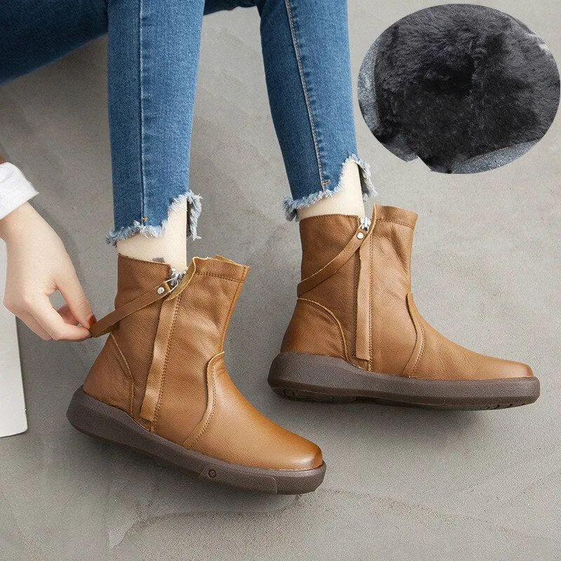 Tilocow Winter Women's Genuine Leather Ankle Boots For Women Casual Zipper Martin Boots Shoes Woman Motorcycle Flat Retro Boot