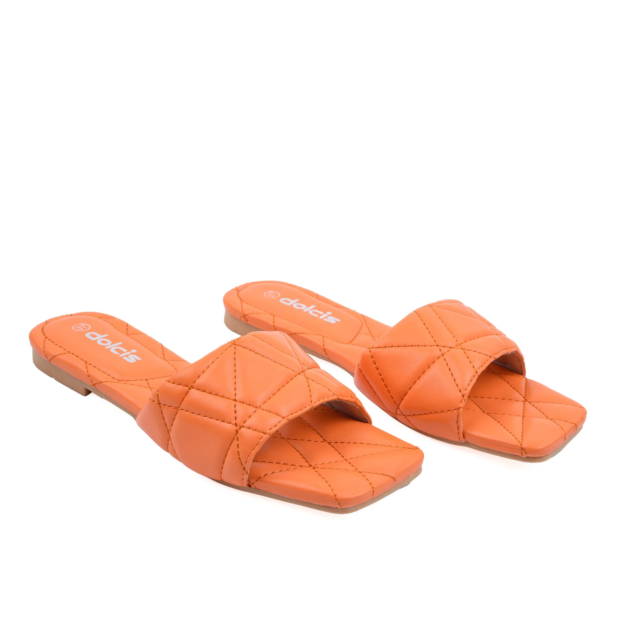 Trendy Orange Quilted Flats | 589J-O