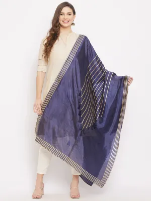 Women Navy Blue Gotta Patti With Tassels Work Silk Dupatta