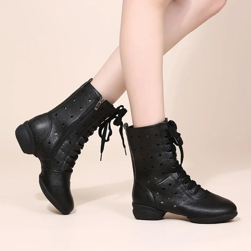 Women's Leatherette 1.5inch Heels Boots Jazz With Lace-up Dance Shoes Dance Boots