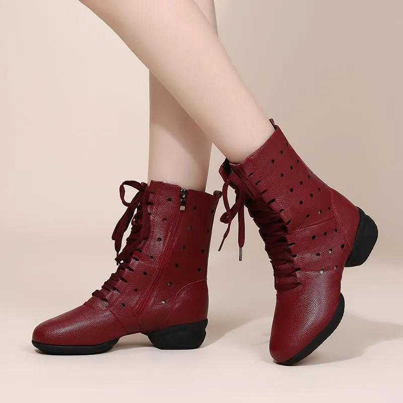 Women's Leatherette 1.5inch Heels Boots Jazz With Lace-up Dance Shoes Dance Boots