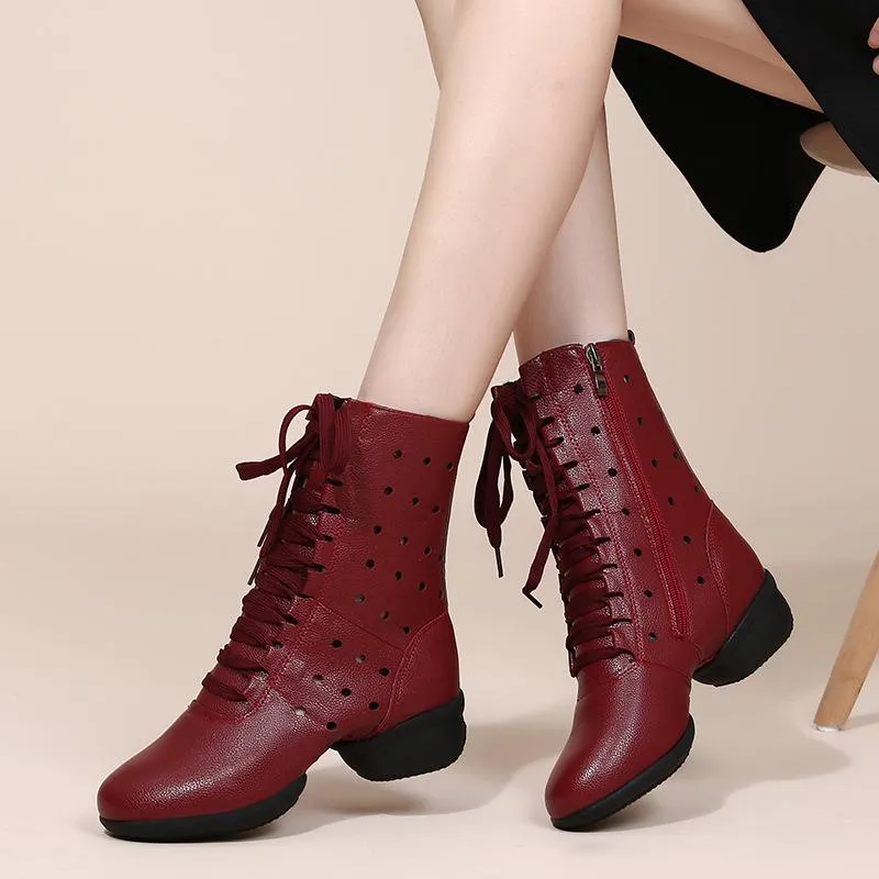 Women's Leatherette 1.5inch Heels Boots Jazz With Lace-up Dance Shoes Dance Boots