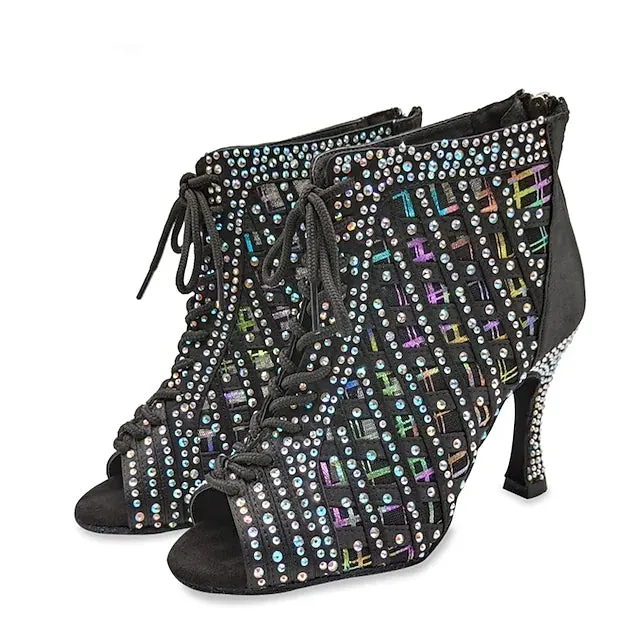 Women's Leatherette Glitter Customized Heel Dance Boots Ballroom Dance Shoes