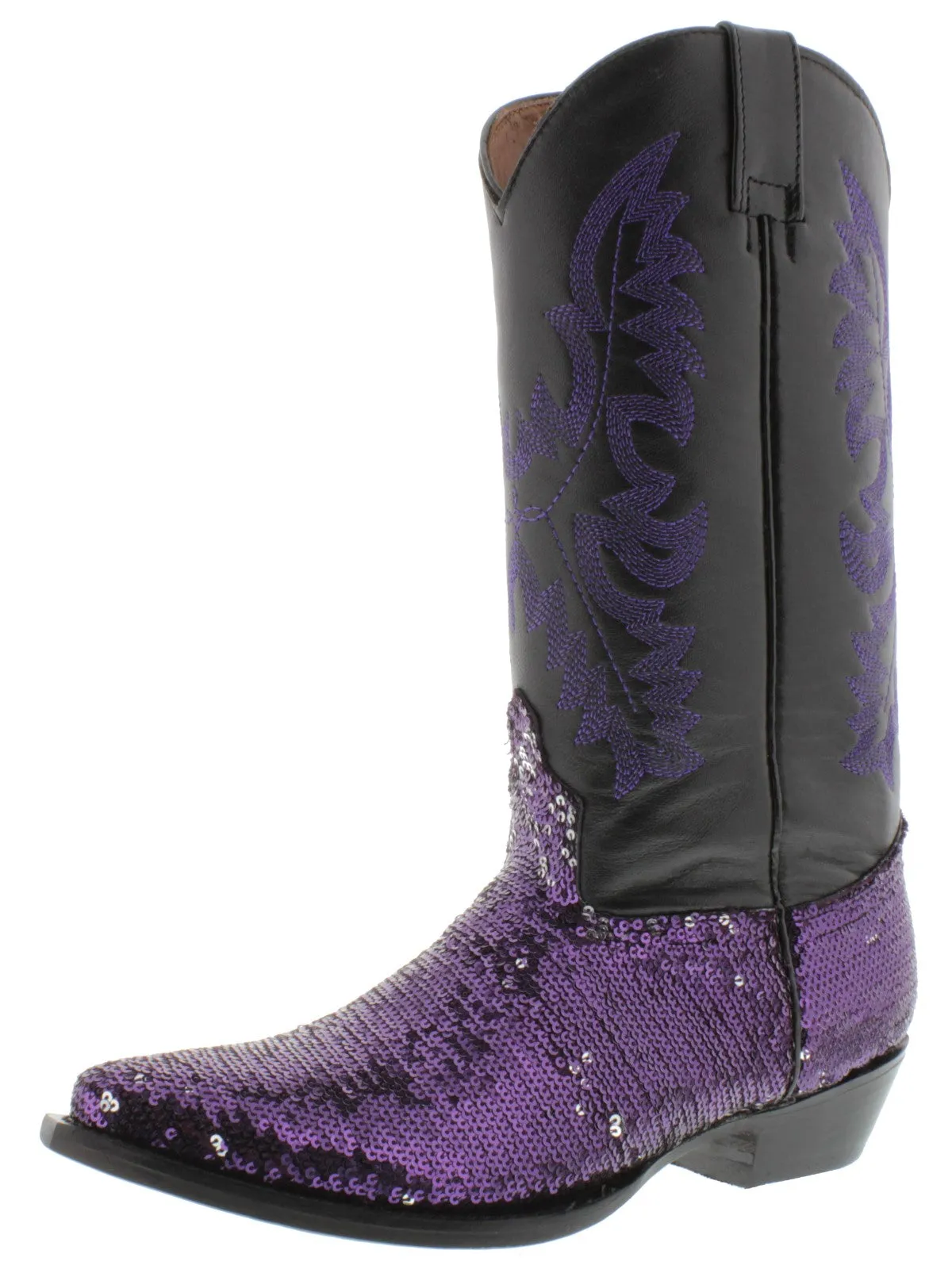 Women's Purple Sequins Western Rodeo Cowboy Boots Snip Toe