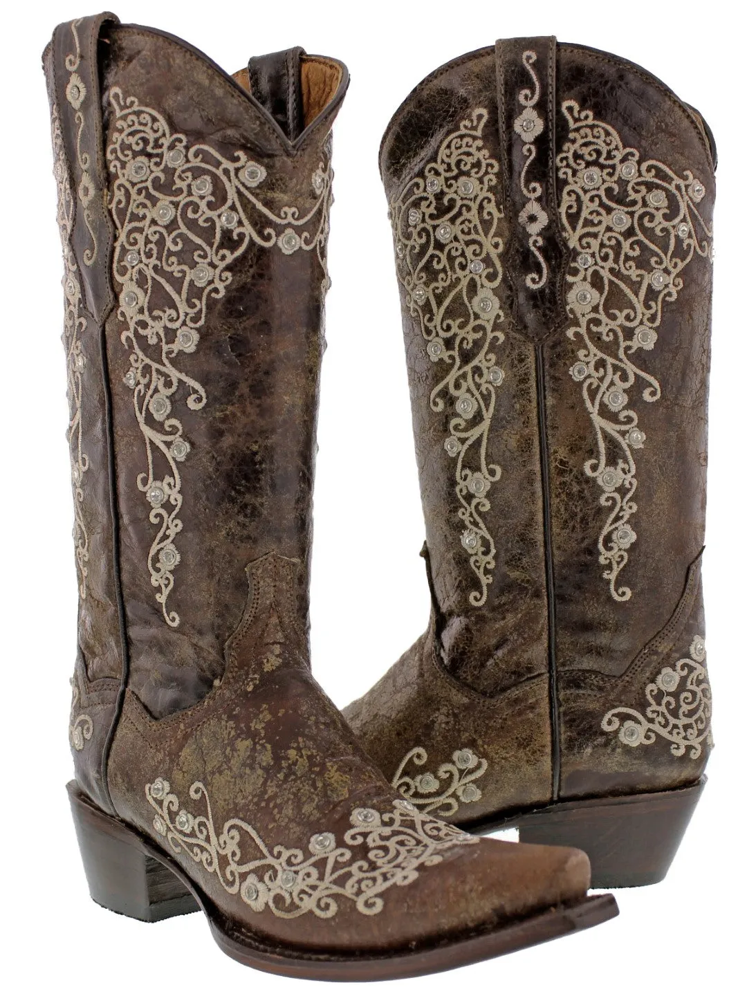 Womens Stella Brown Leather Cowboy Boots - Snip Toe