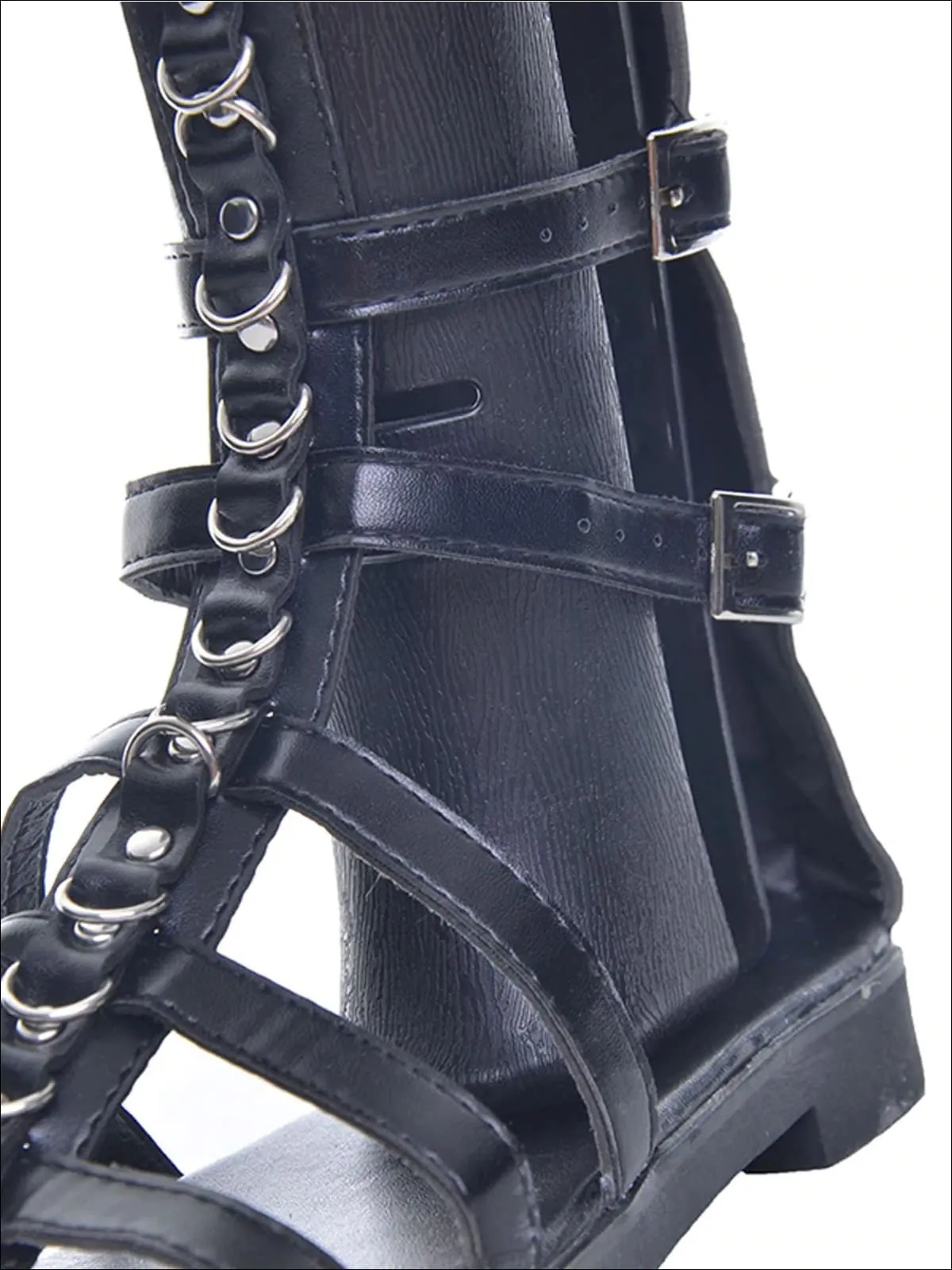 Women's Synthetic Leather Metal Ring Gladiator Sandals By Liv and Mia